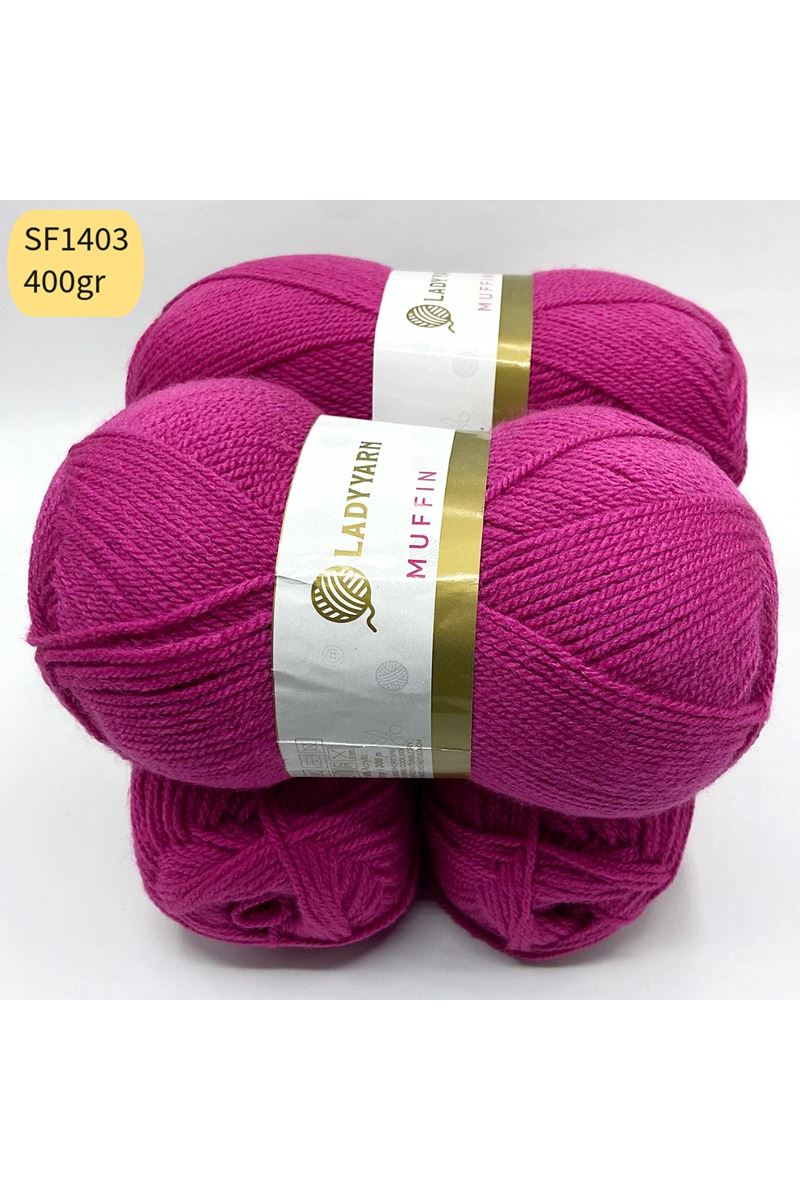 Stok Fazlası 4'lü Paket 400 gram Lady Yarn Muffin Fuşya SF1403