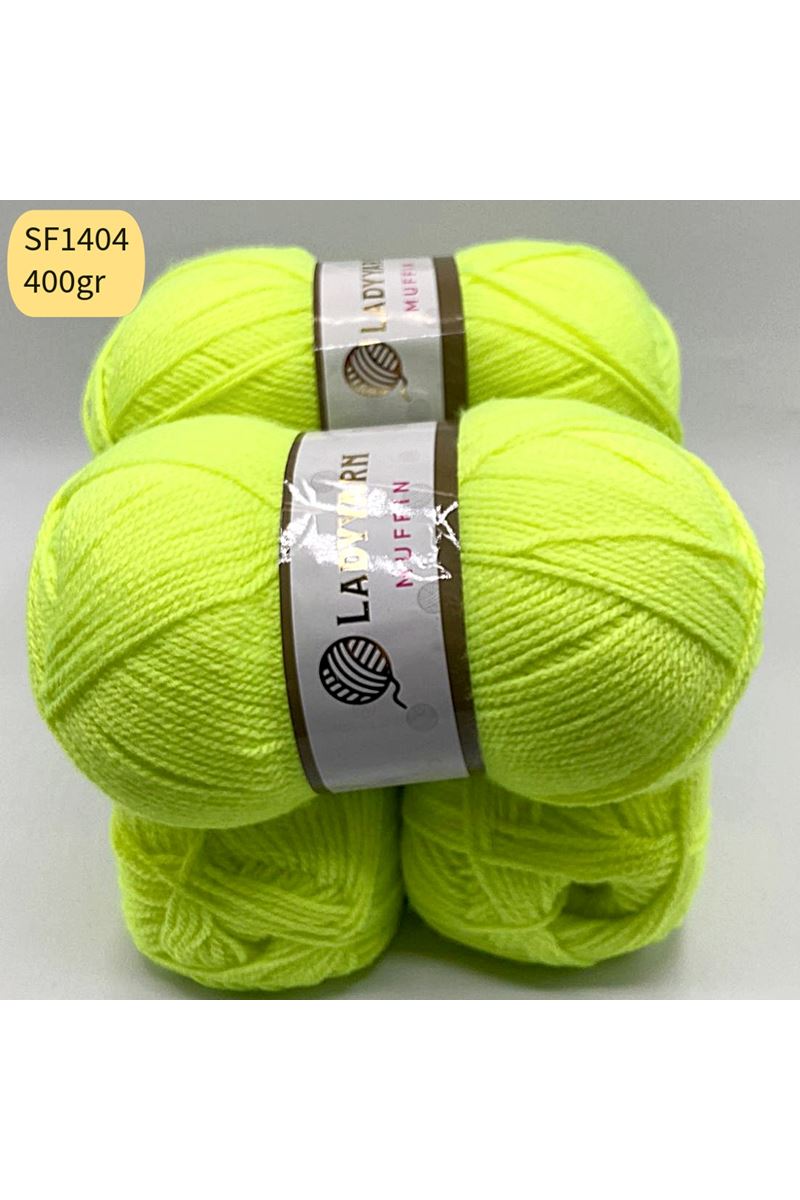 Stok Fazlası 4'lü Paket 400 gram Lady Yarn Muffin Neon Yeşil SF1404
