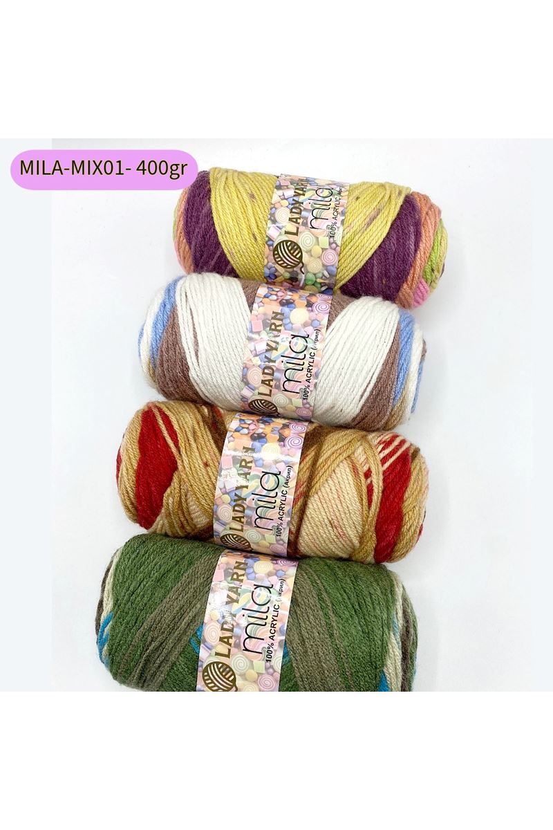 Stok Fazlası 4'lü Paket Lady Yarn Mila - Ebruli Akrilik Örgü İpi Mix 01