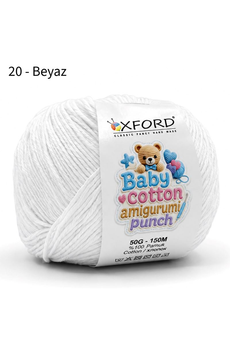Oxford Baby Cotton Amigurumi Punch 50 gr 150 m No:020 Beyaz