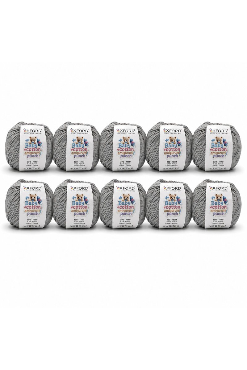 10'lu Paket Oxford Baby Cotton Amigurumi Punch 50gr/150m No:210 Gri