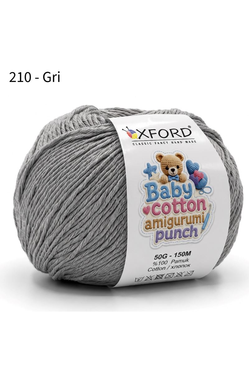 10'lu Paket Oxford Baby Cotton Amigurumi Punch 50gr/150m No:210 Gri