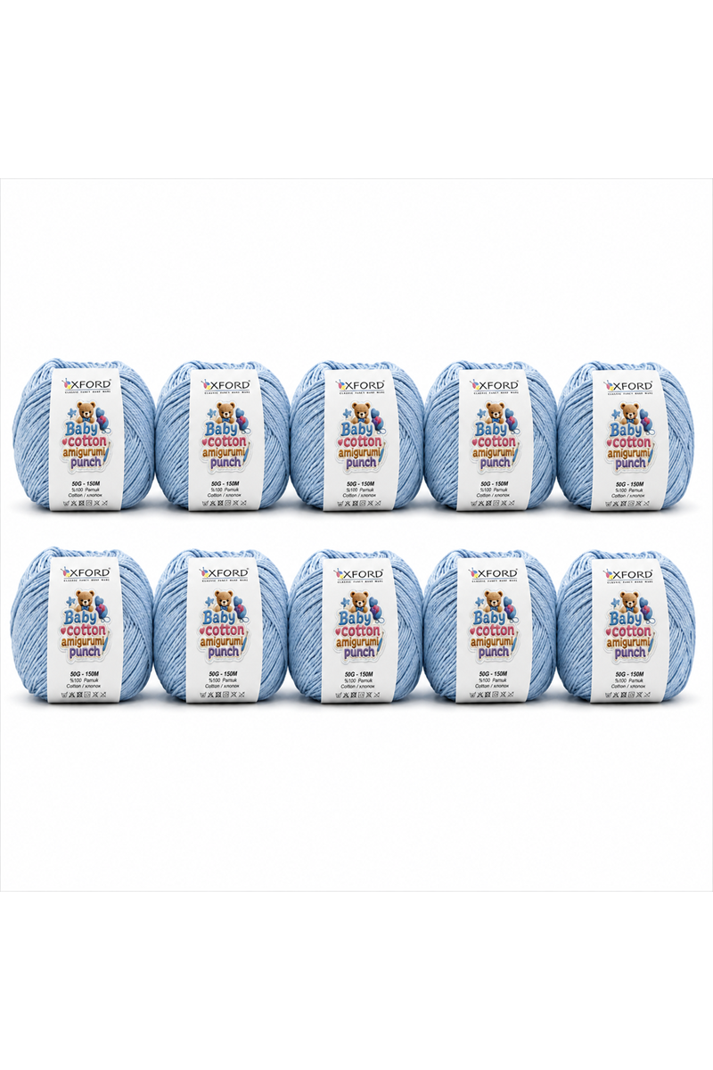 10'lu Paket Oxford Baby Cotton Amigurumi Punch 50gr/150m No:100 Bebe Mavi