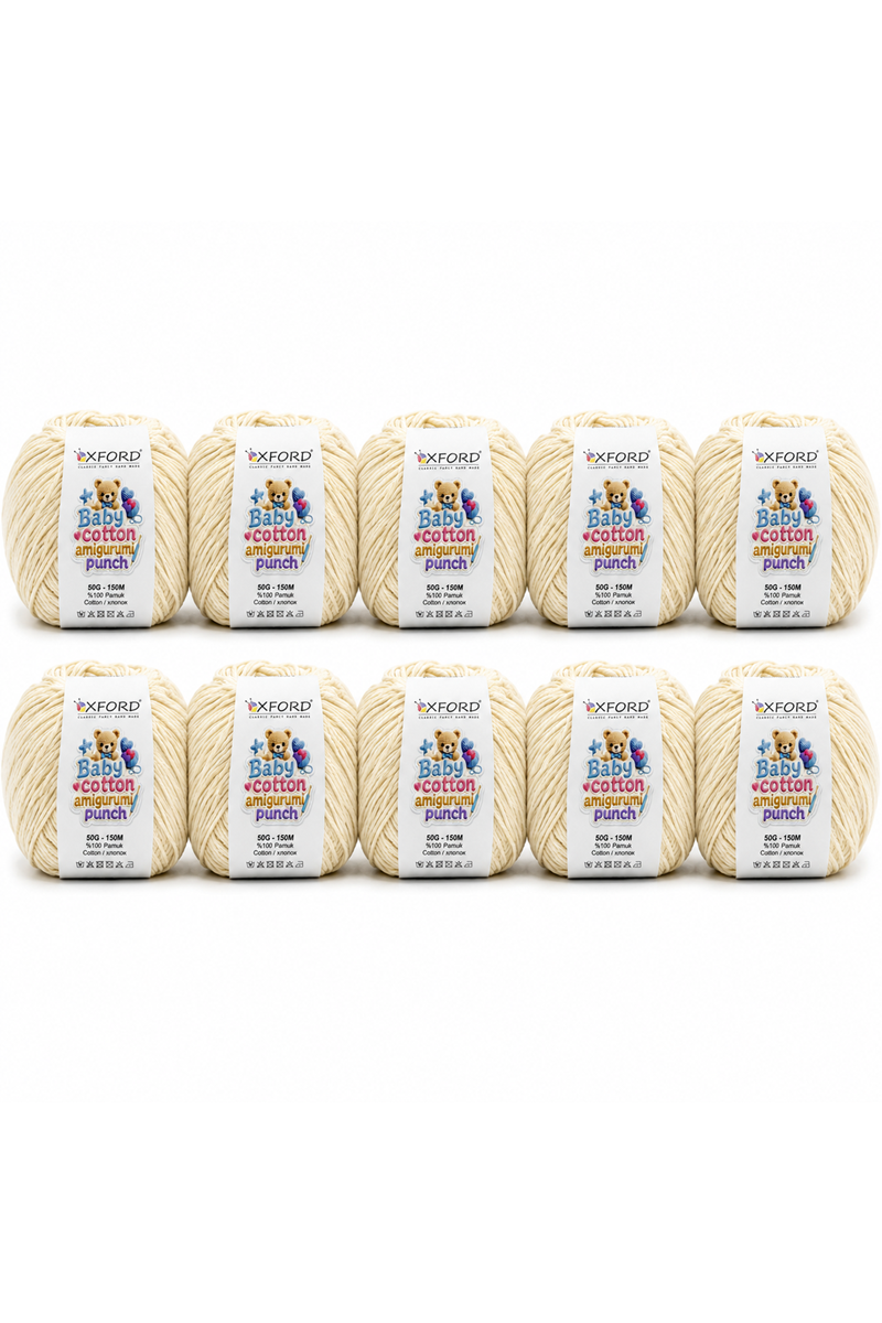10'lu Paket Oxford Baby Cotton Amigurumi Punch 50gr/150m No:030 Krem