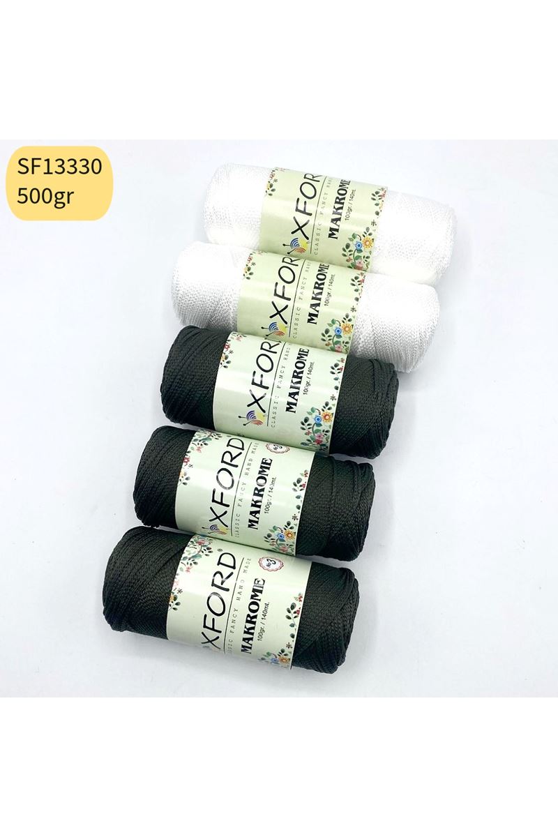 Stok Fazlası 500 gram PP No:3 Makrome Haki Yeşil Beyaz Mix SF13330