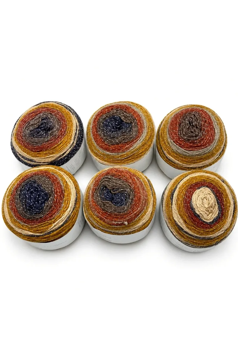 İhrac Fazlası 6'lı Paket 980gr Simli Akrilik Kek Ebruli Örgü İpi EX12313