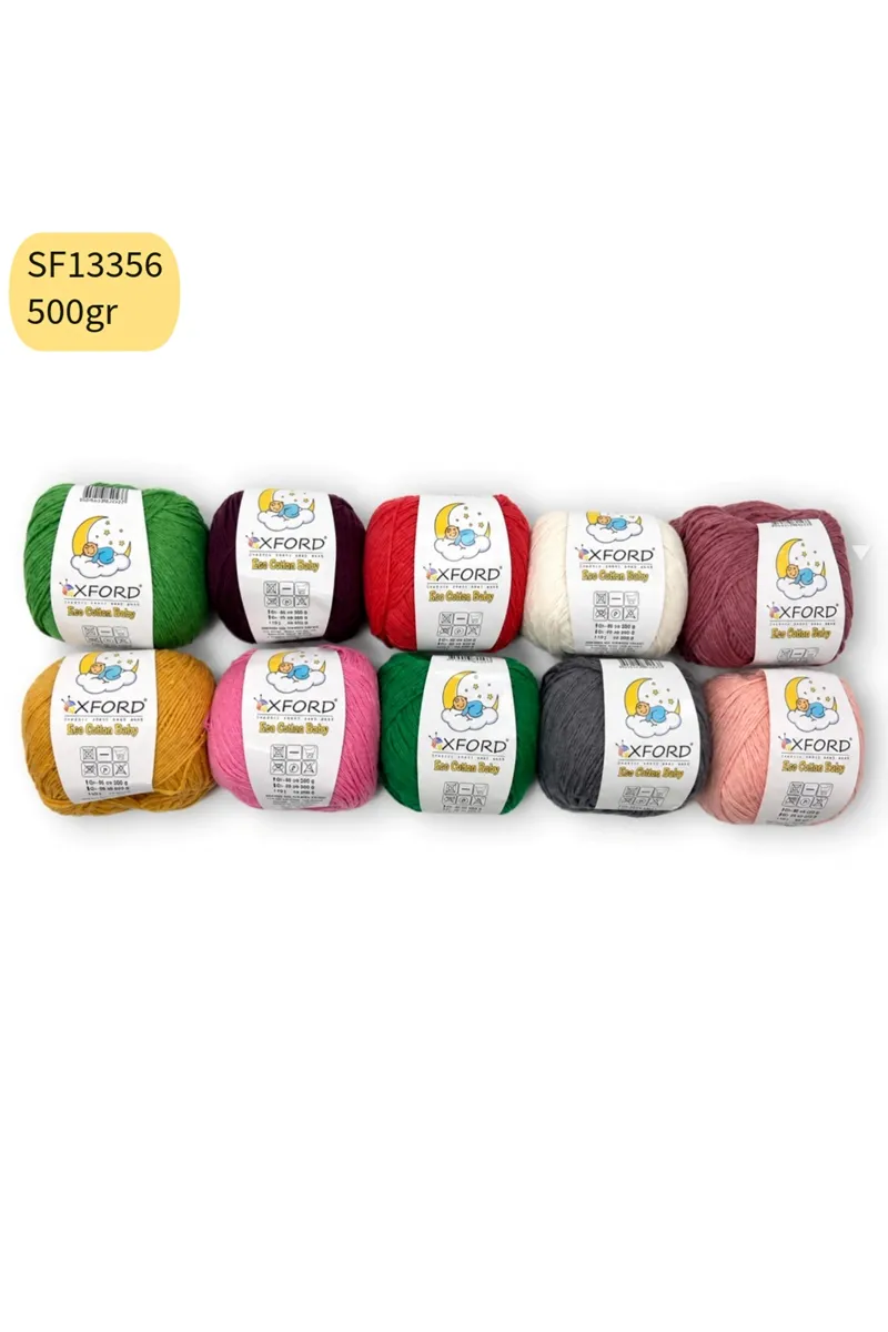 10'lu Paket Eco Cotton Baby - İnce Cotton İp - Tığ İşi - Punch İpi- 500 gram Mix SF13356