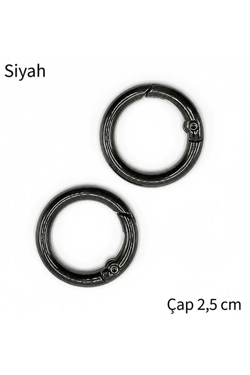 Metal Yaylı Çanta Halkası 1 çift 2,5 cm  - Siyah