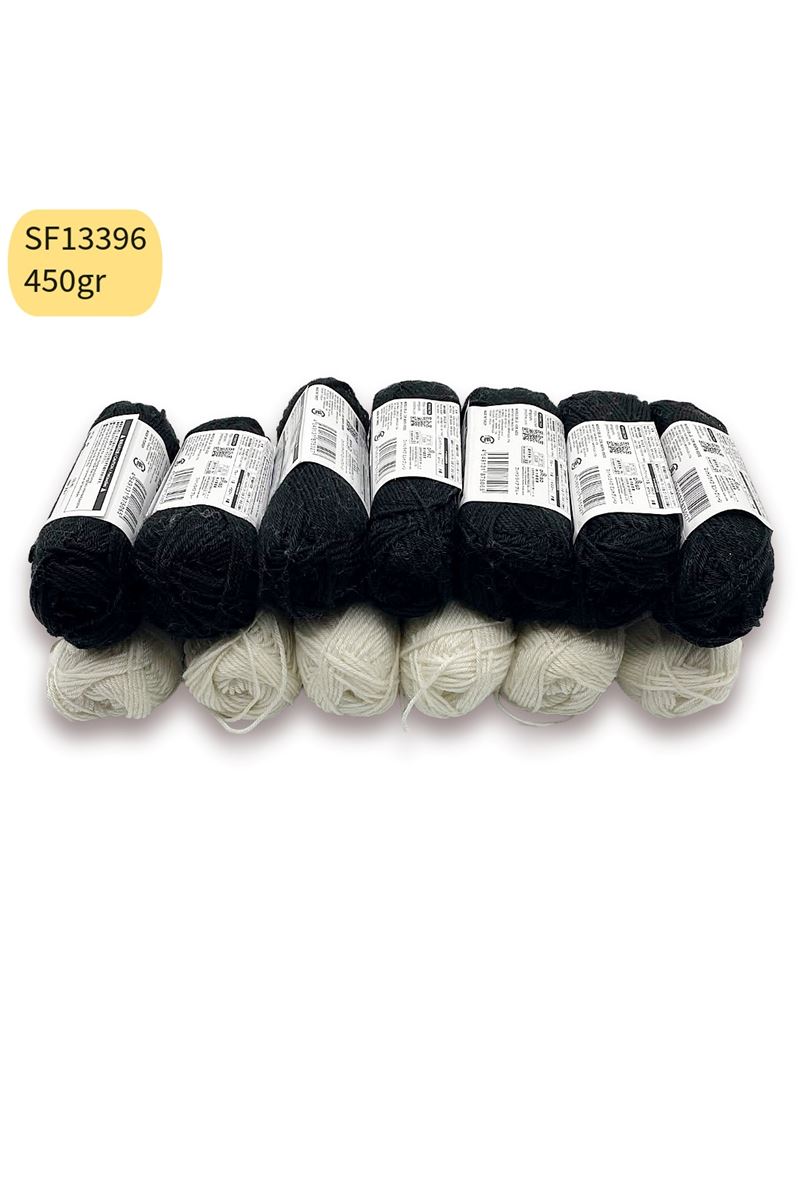 İhrac Fazlası 13'lü Paket 450gr Çorap ve Amigurumi İpi Siyah ve Krem Mix SF13396