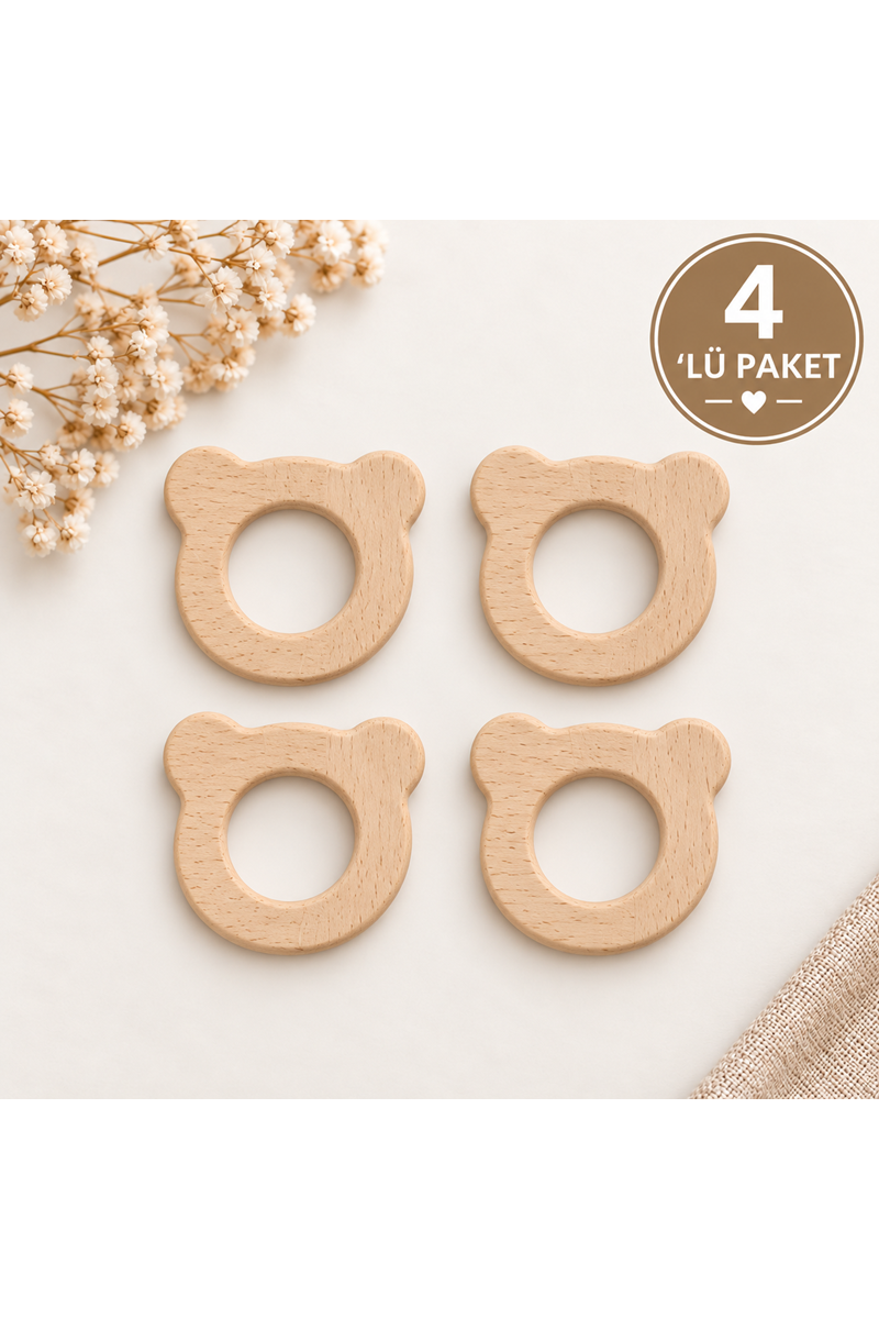 Ahşap Ayıcık Halka 50mm 4lü paket