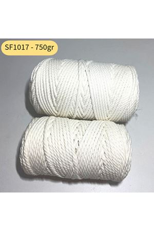 Stok Fazlası 3 mm 3 Bükümlü Pamuk Halat Rope Beyaz 750 Gram SF1017