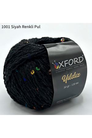 Oxford Yıldız Pullu İp - 1001 Siyah (Renkli Pul)