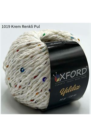 Oxford Yıldız Pullu İp - 1019 Krem (Renkli Pul)