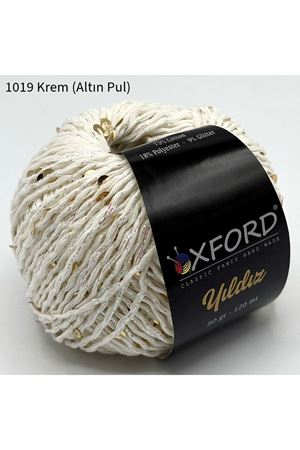 Oxford Yıldız Pullu İp - 1019 Krem (Altın Pul)