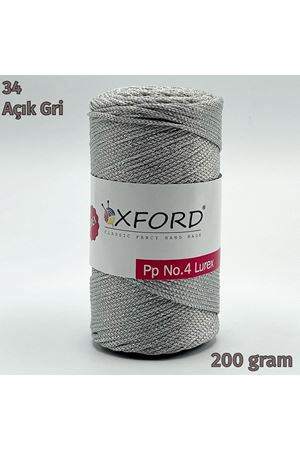 Oxford No:4 200 gram Simli Lurex Makrome - Açık Gri 34