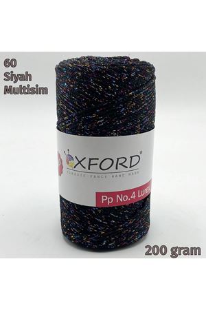 Oxford No:4 200 gram Simli Lurex Makrome - Siyah - Renkli Sim - 60