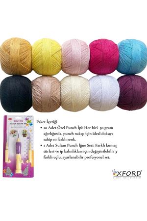 Punch Nakış Seti 10 Farklı Renk İplik ve Punch İğne Seti 