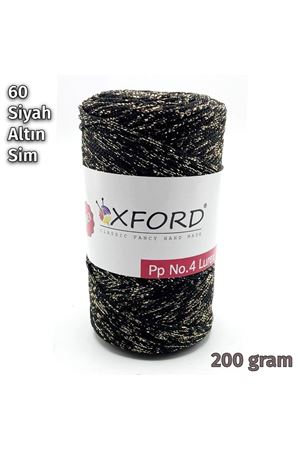 Oxford No:4 200 gram Simli Lurex Makrome - Siyah - Altın Sim - 60