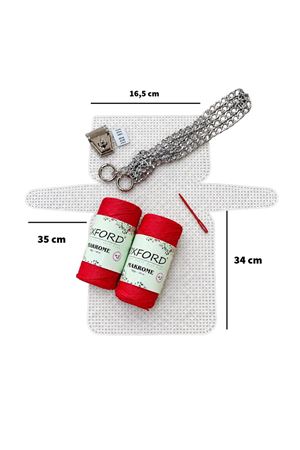 Goblen Çanta Yapma Seti Küçük Boy Çanta İçin - Kanvas İplik Zincir Kilit İğne - Kırmızı Renk