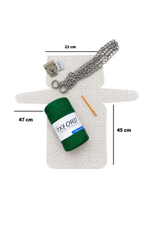 Goblen Çanta Yapma Seti Büyük Boy Çanta İçin - Kanvas İplik Zincir Kilit İğne - Yeşil Renk