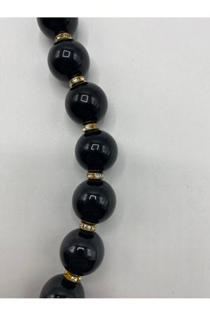 Akrilik Çanta Sapı Siyah İncili Taş Detaylı Model Altın Renk Kancalı 45 cm 